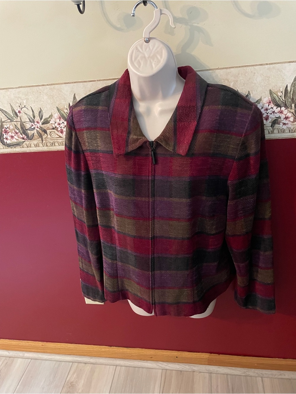 Studio C Plaid Zip-Front Bomber Jacket - Burgundy, Olive & Purple